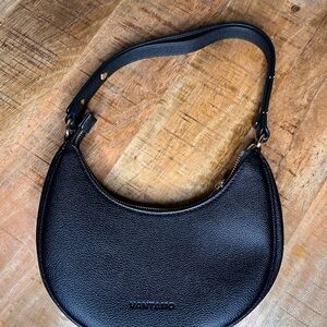 Black Leather Crescent Shoulder Bag